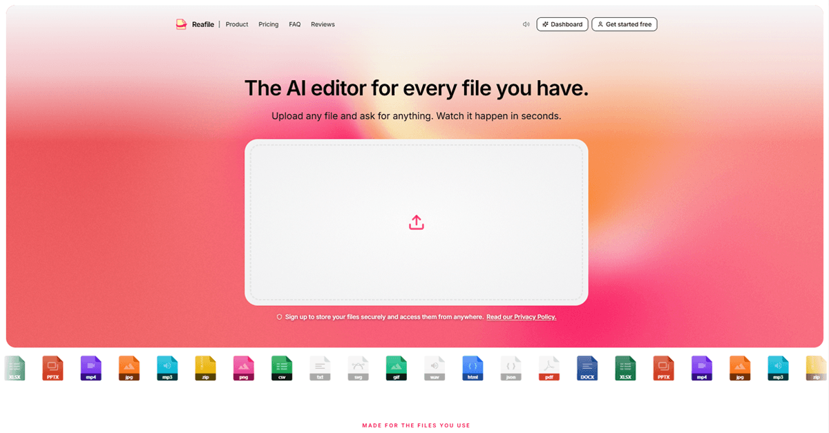 Reafile website preview